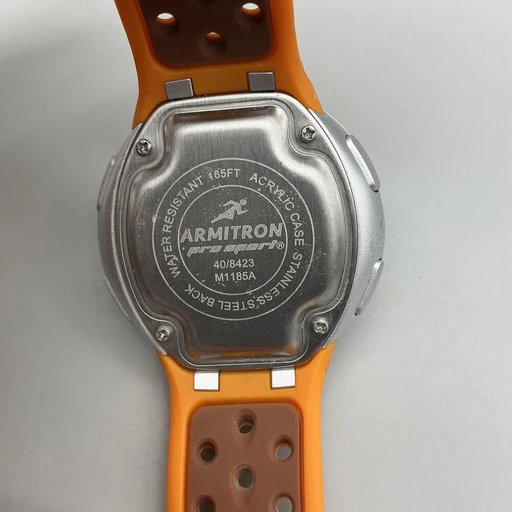 Armitron Pro Sport Mens Watch 43mm Digital Alarm Orange Resin 40/8423 M1185A